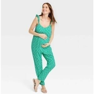 The Nines By Hatch SZ L Maternity Floral Flounce Jumpsuit Green Floral NWT